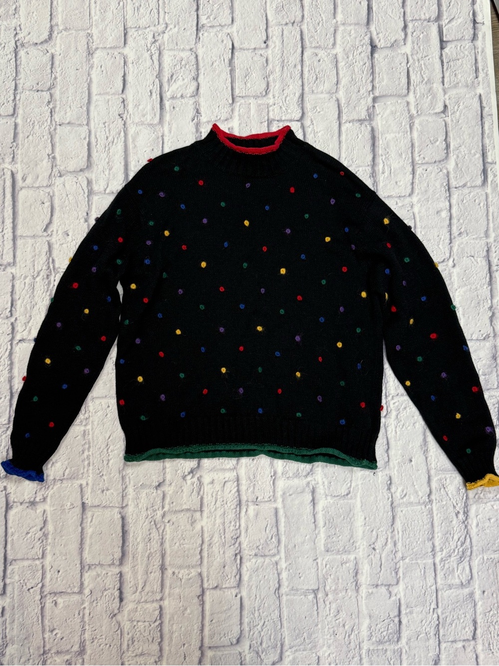 Bechamel Black Sweater with Red Trim and Multicolor Dot Details
